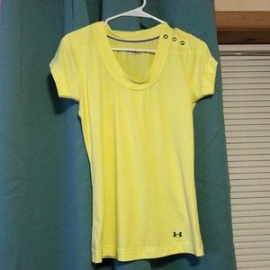 Small yellow Under Armour scoopneck heatgear tee